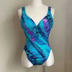 Athena Blue Green Purple Lace Up One Piece Swimsuit